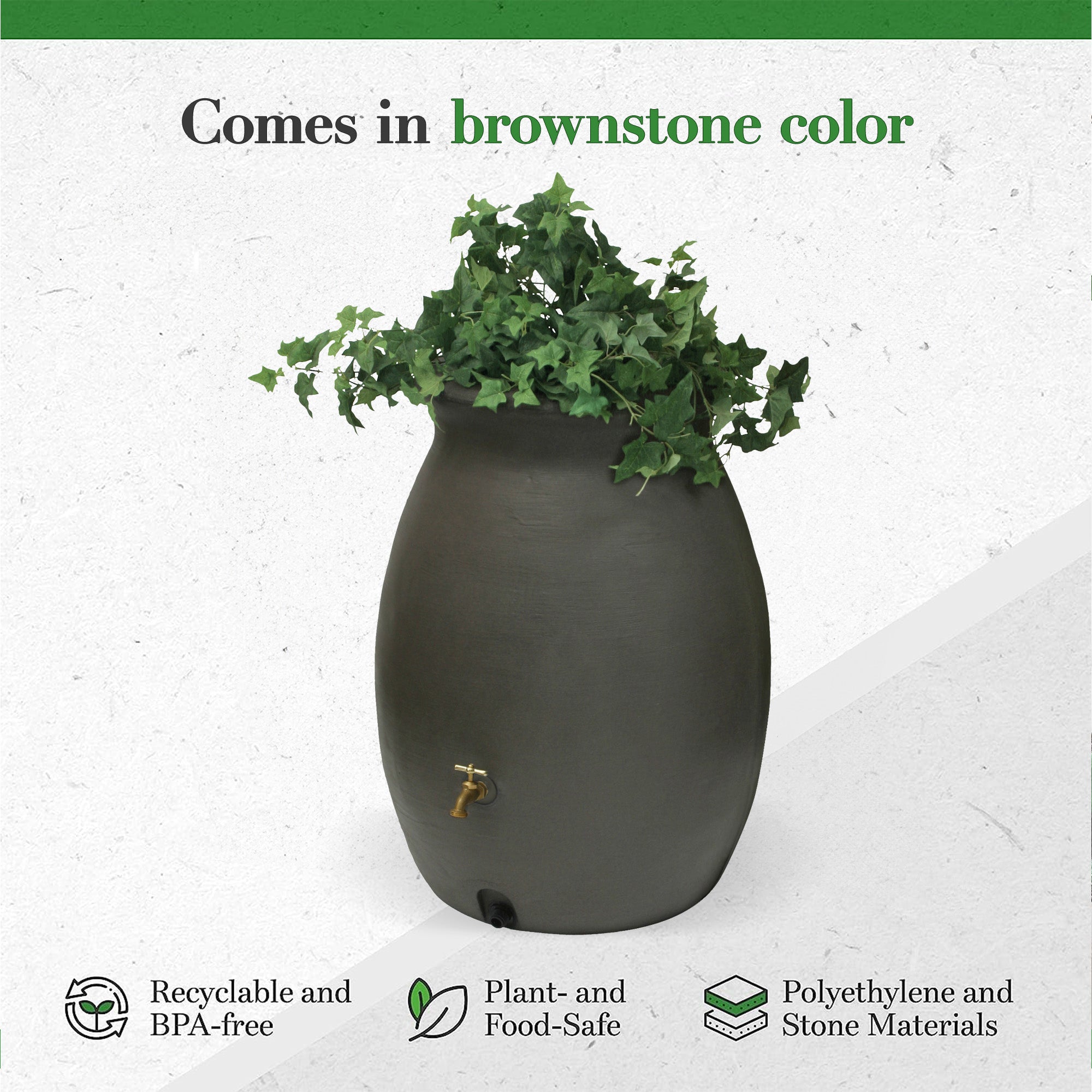 Algreen Castilla 50 Gallon Rain Water Collection Barrel, Brownstone (Open Box) - VMInnovations