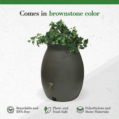 Algreen Castilla 50 Gallon Plastic Rain Water Barrel, Brownstone (Used)