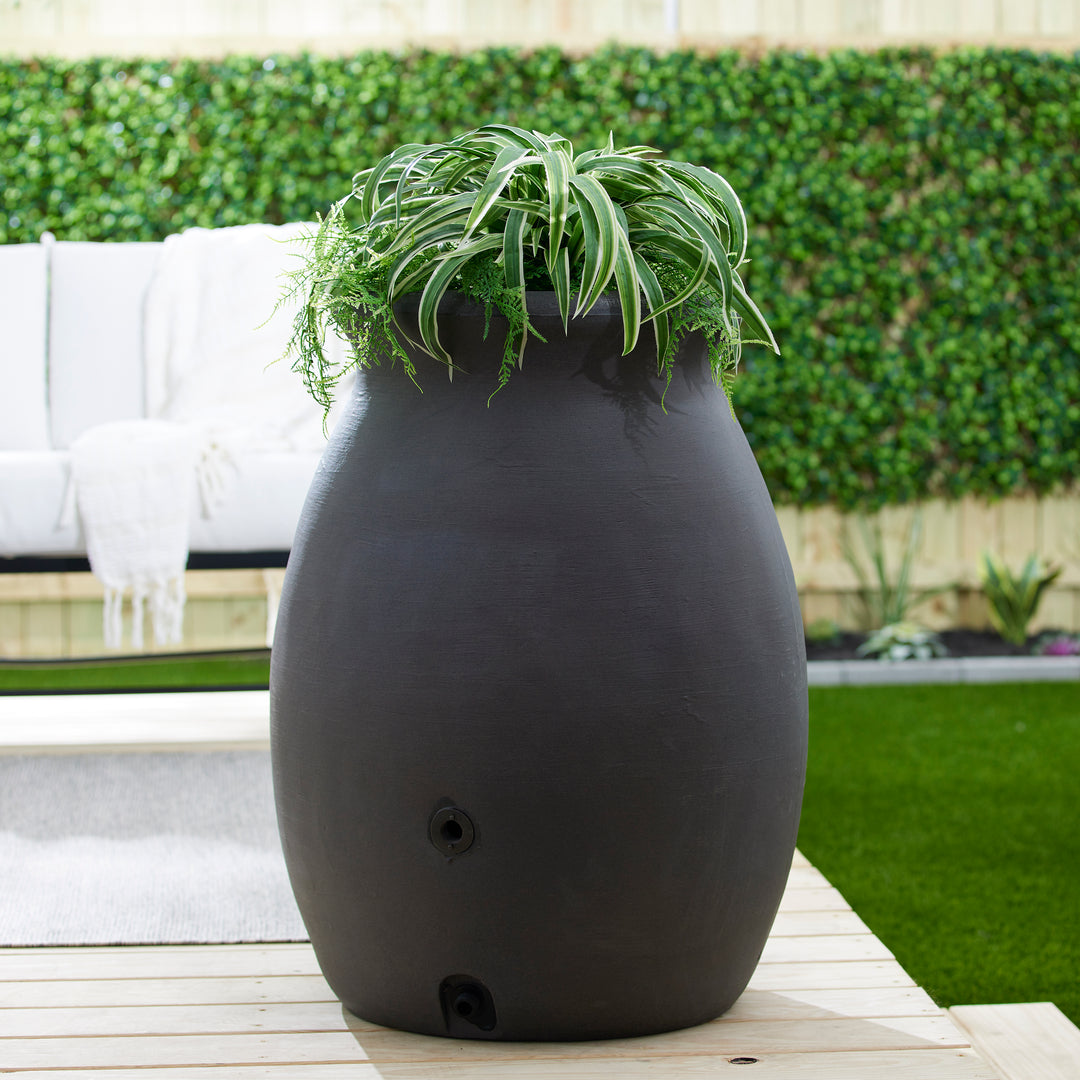 Algreen Castilla 50 Gallon Rain Water Collection Barrel, Brownstone (Open Box) - VMInnovations