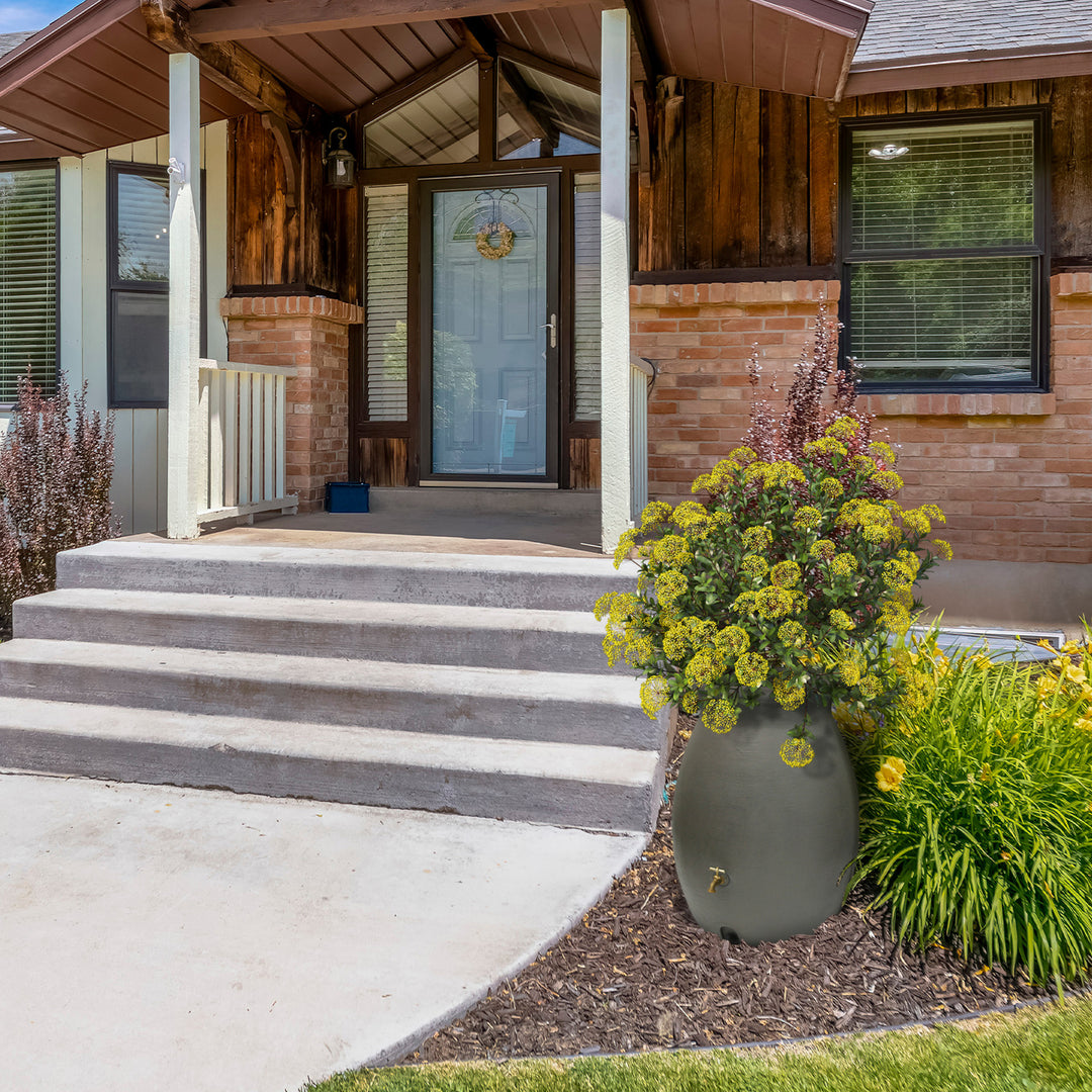 Algreen Castilla 50 Gallon Rain Water Collection Barrel, Brownstone (Open Box) - VMInnovations