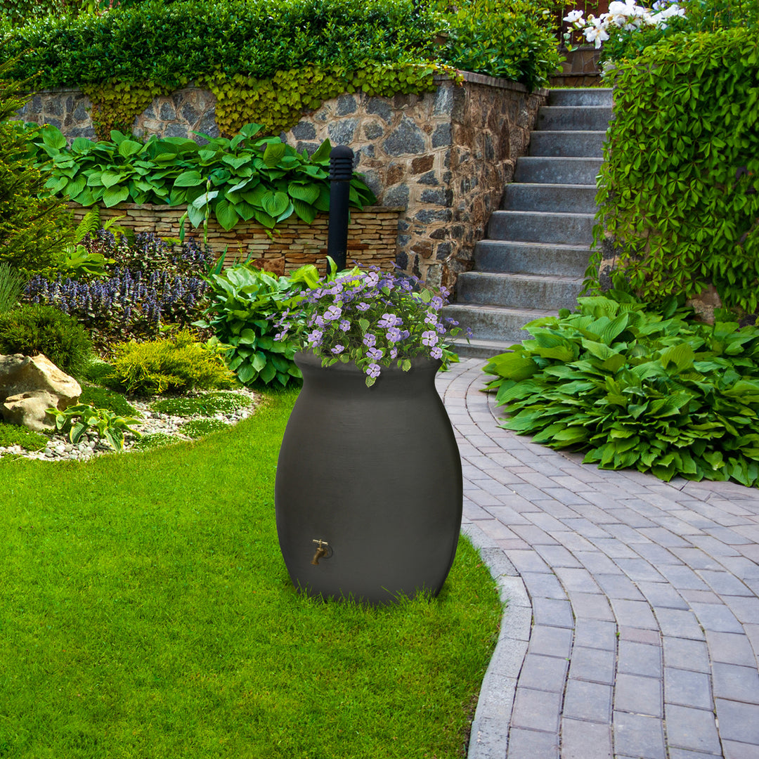 Algreen Castilla 50 Gallon Rain Water Collection Barrel, Brownstone (Open Box) - VMInnovations