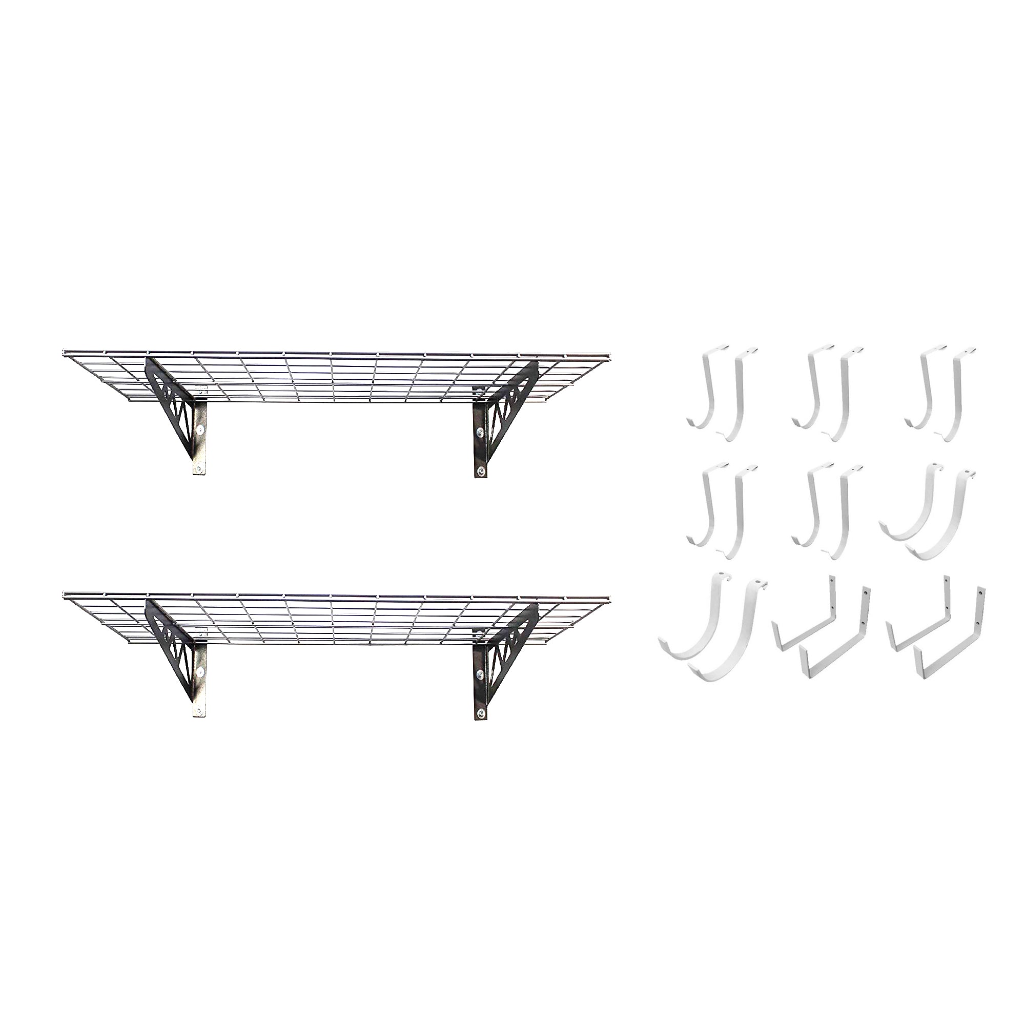 SafeRacks 18x36" Garage Shelf 2-Pack w/ Bike Hooks & 18ct Accessory Hook Package - VMInnovations