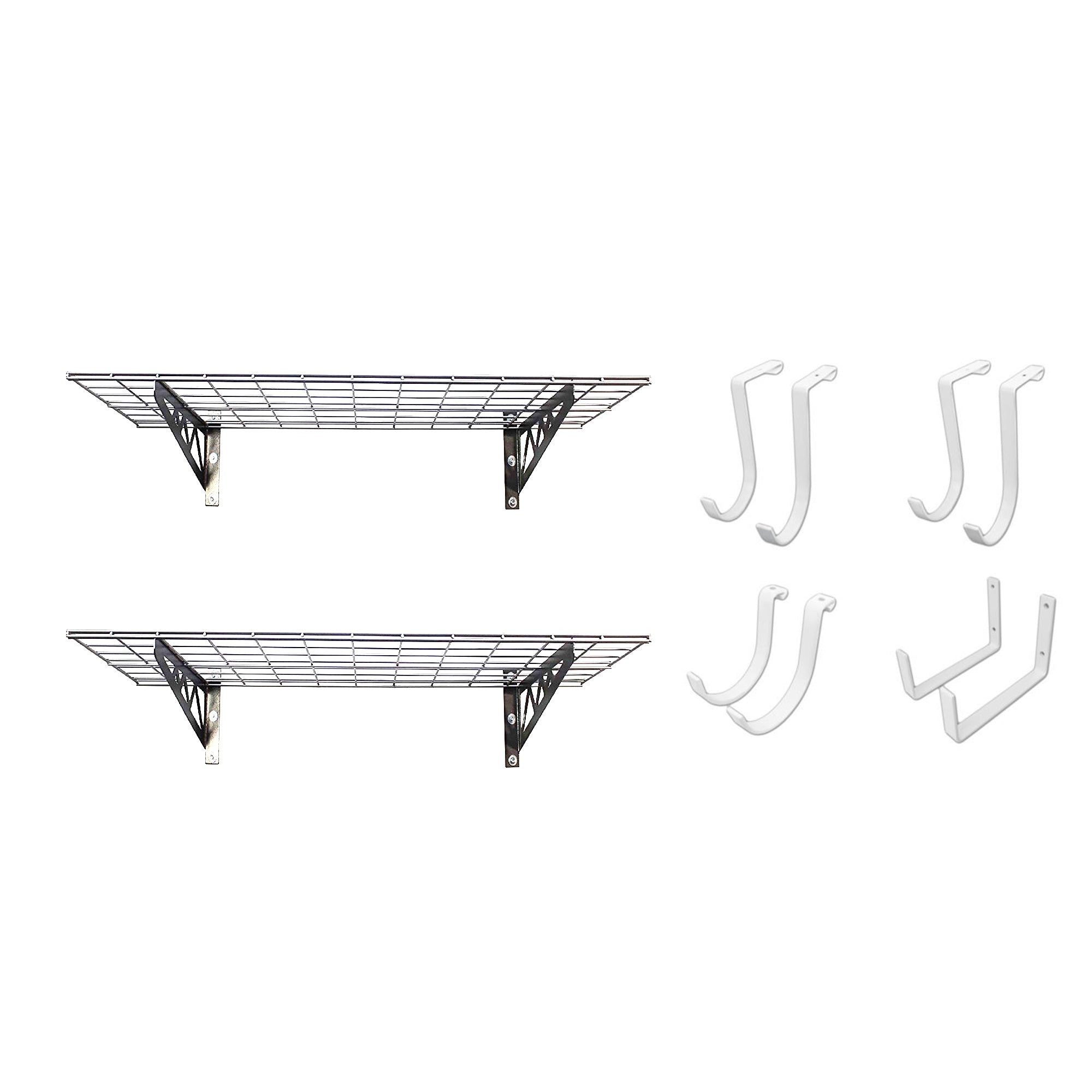 SafeRacks 18x36" Garage Shelf 2-Pack w/ Bike Hooks & 8ct Accessory Hook Package - VMInnovations