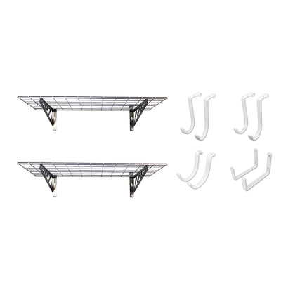 SafeRacks 18x36" Garage Shelf 2-Pack w/ Bike Hooks & 8ct Accessory Hook Package - VMInnovations