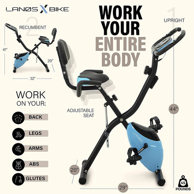 Lanos Portable 2 In 1 Exercise Workout 10 Level X Bike Machine for Home, Blue