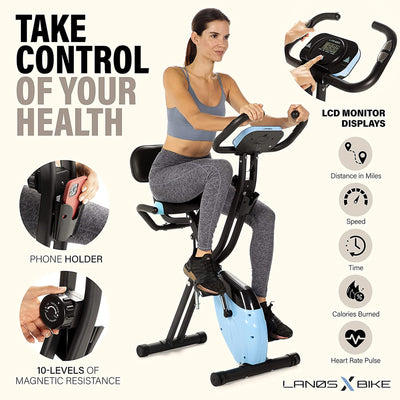 Lanos Portable 2 In 1 Exercise Workout 10 Level X Bike Machine for Home, Blue