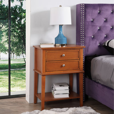 Glory Furniture Newton Contemporary Wood Side Table 2 Drawer Nightstand, Oak