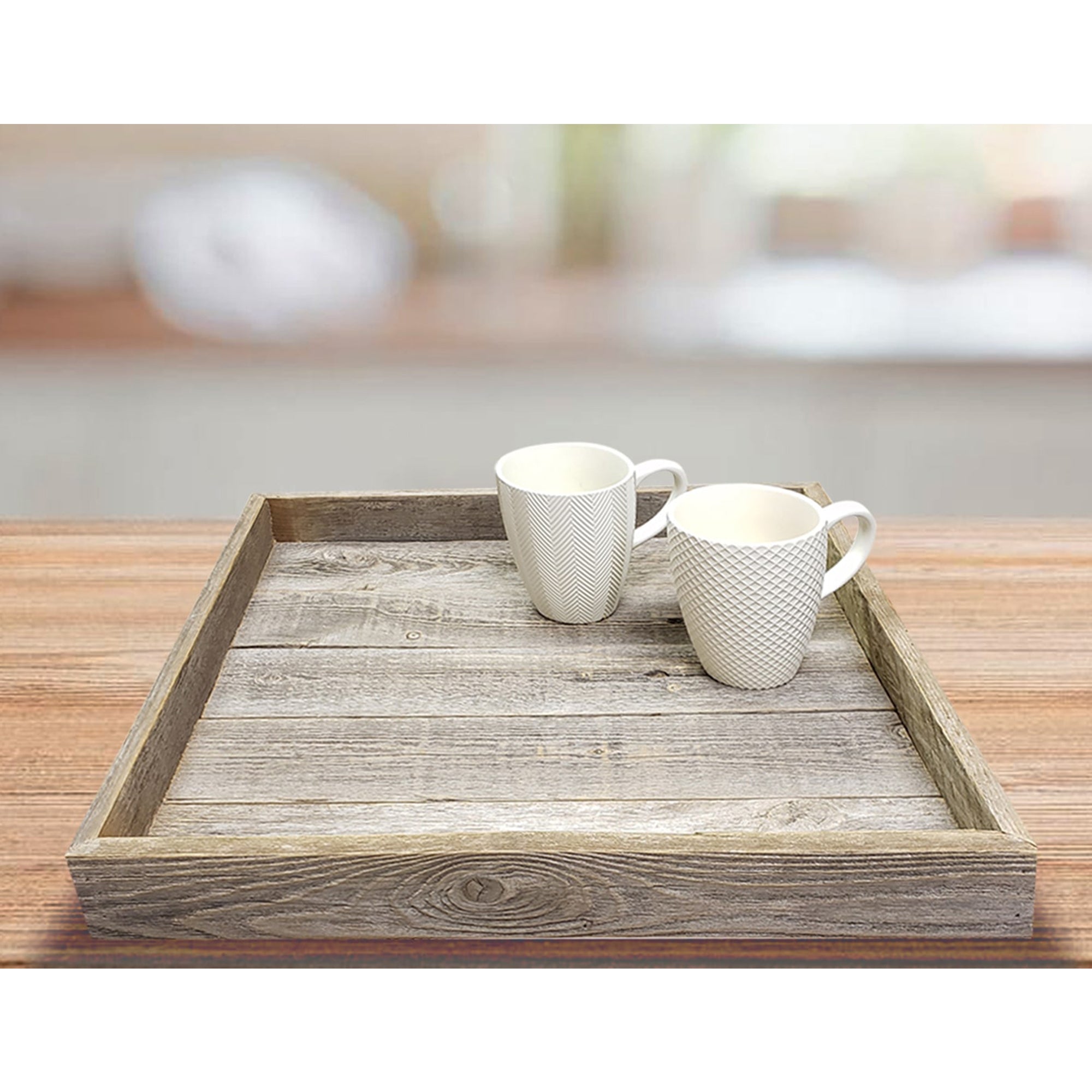 Rockin' Wood 24 x 24" Reclaimed Wood Square Ottoman Tray for Coffee Table Decor