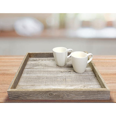 Rockin' Wood 24 x 24" Reclaimed Wood Square Ottoman Tray for Coffee Table Decor