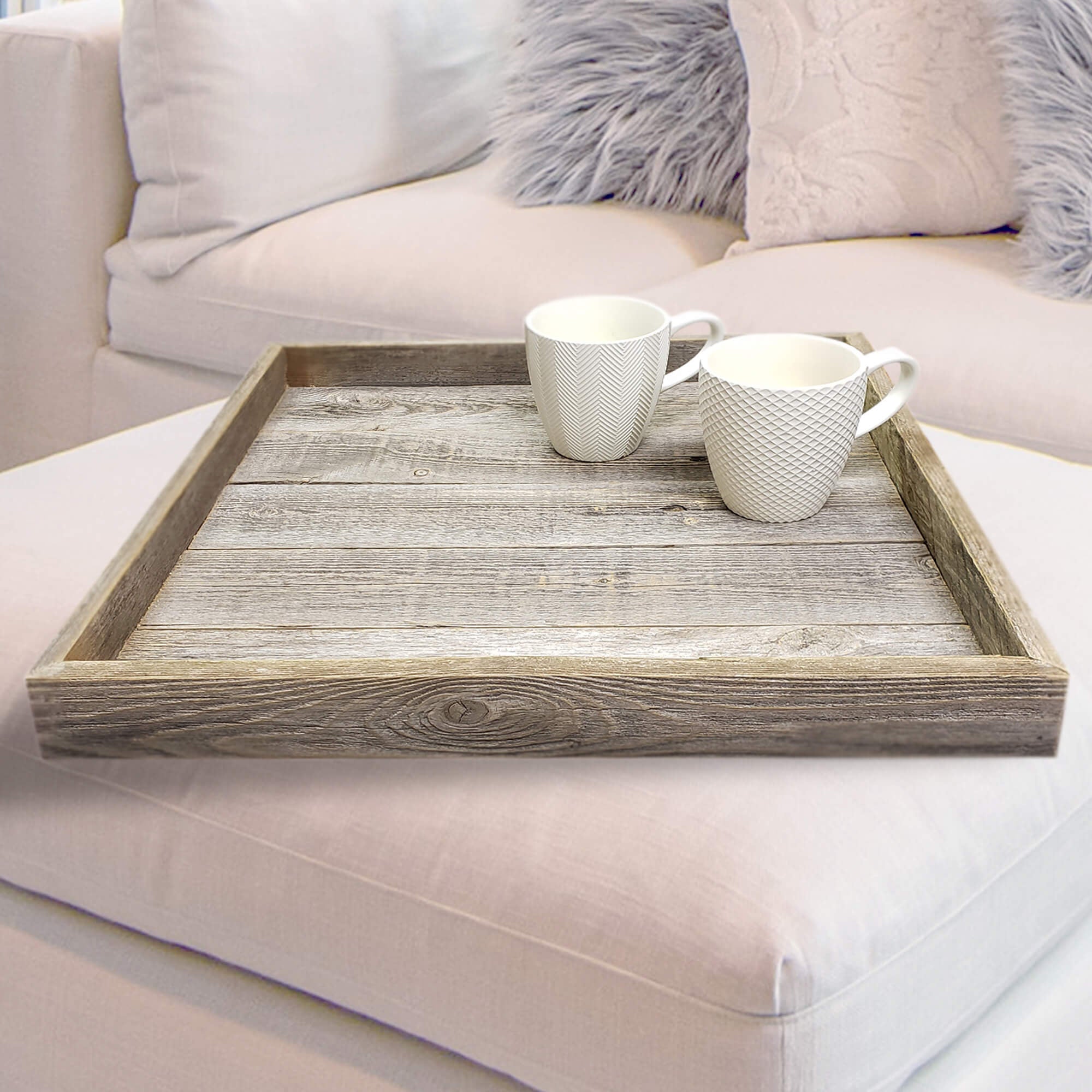Rockin' Wood 24 x 24" Reclaimed Wood Square Ottoman Tray for Coffee Table Decor