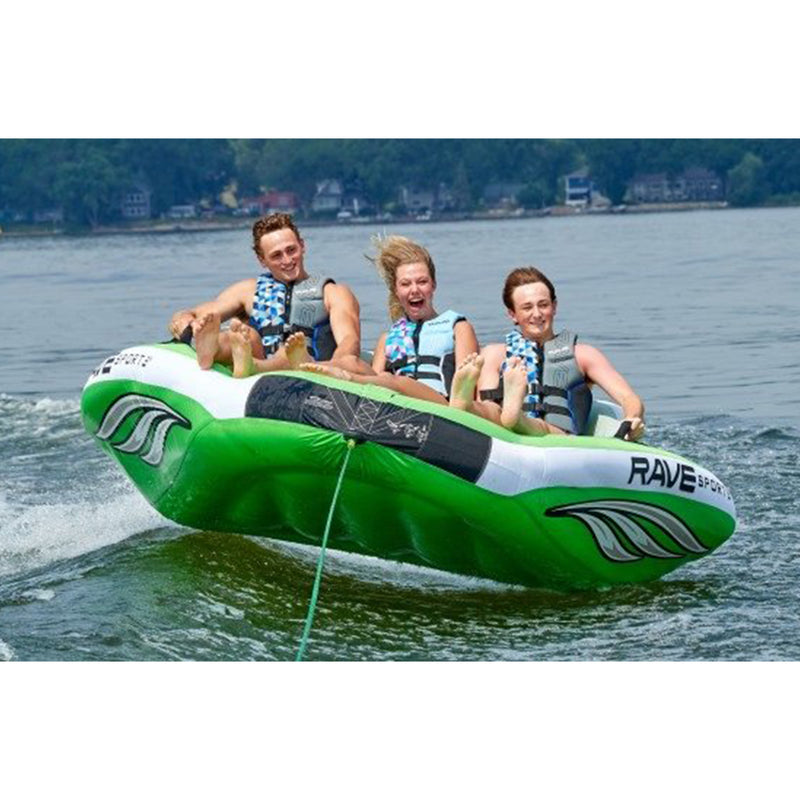 RAVE 3 Person Inflatable Wake Hawk Towable Water Tube Raft, Green (Open Box)