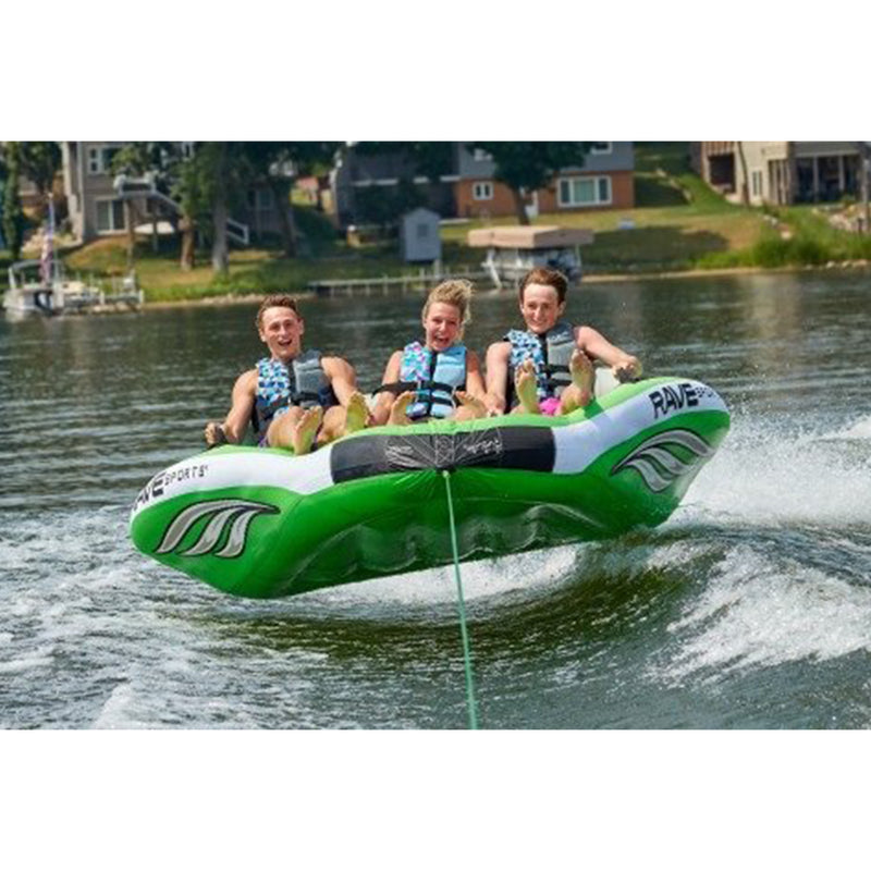 RAVE 3 Person Inflatable Wake Hawk Towable Water Tube Raft, Green (Open Box)