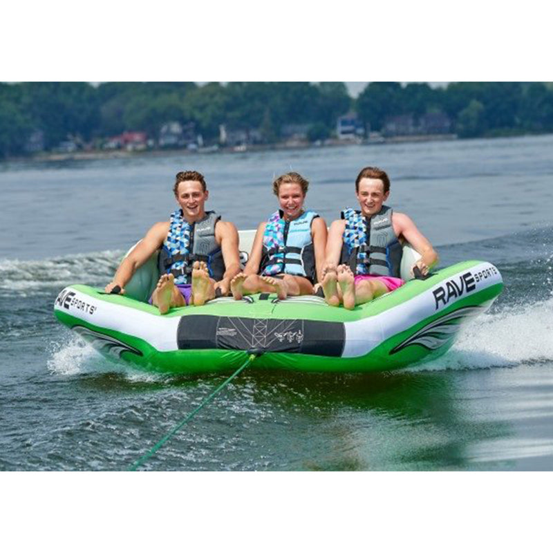 RAVE 3 Person Inflatable Wake Hawk Towable Water Tube Raft, Green (Open Box)