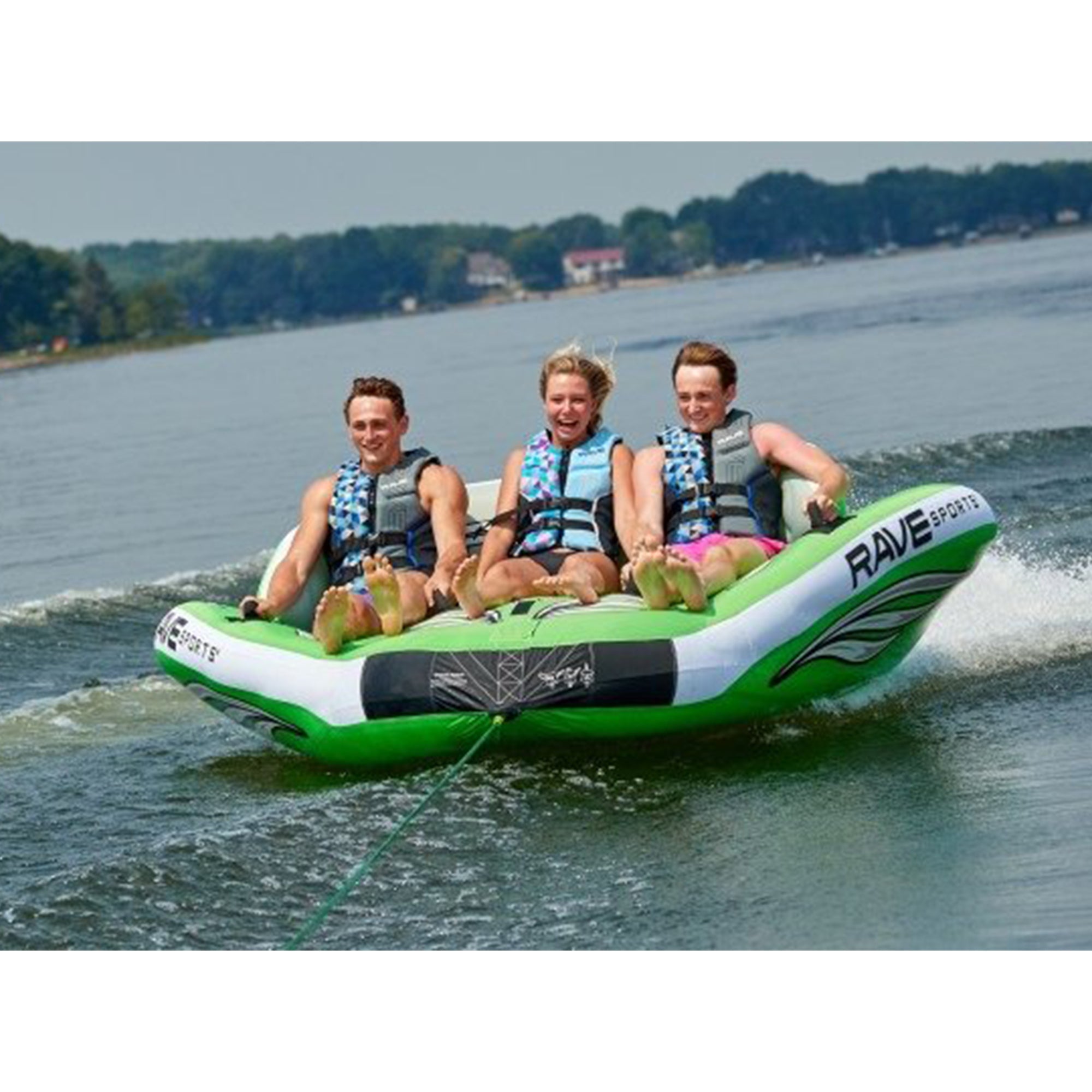 RAVE Sports 3 Person Inflatable Towable Boating Water Tube, Green (For Parts) - VMInnovations