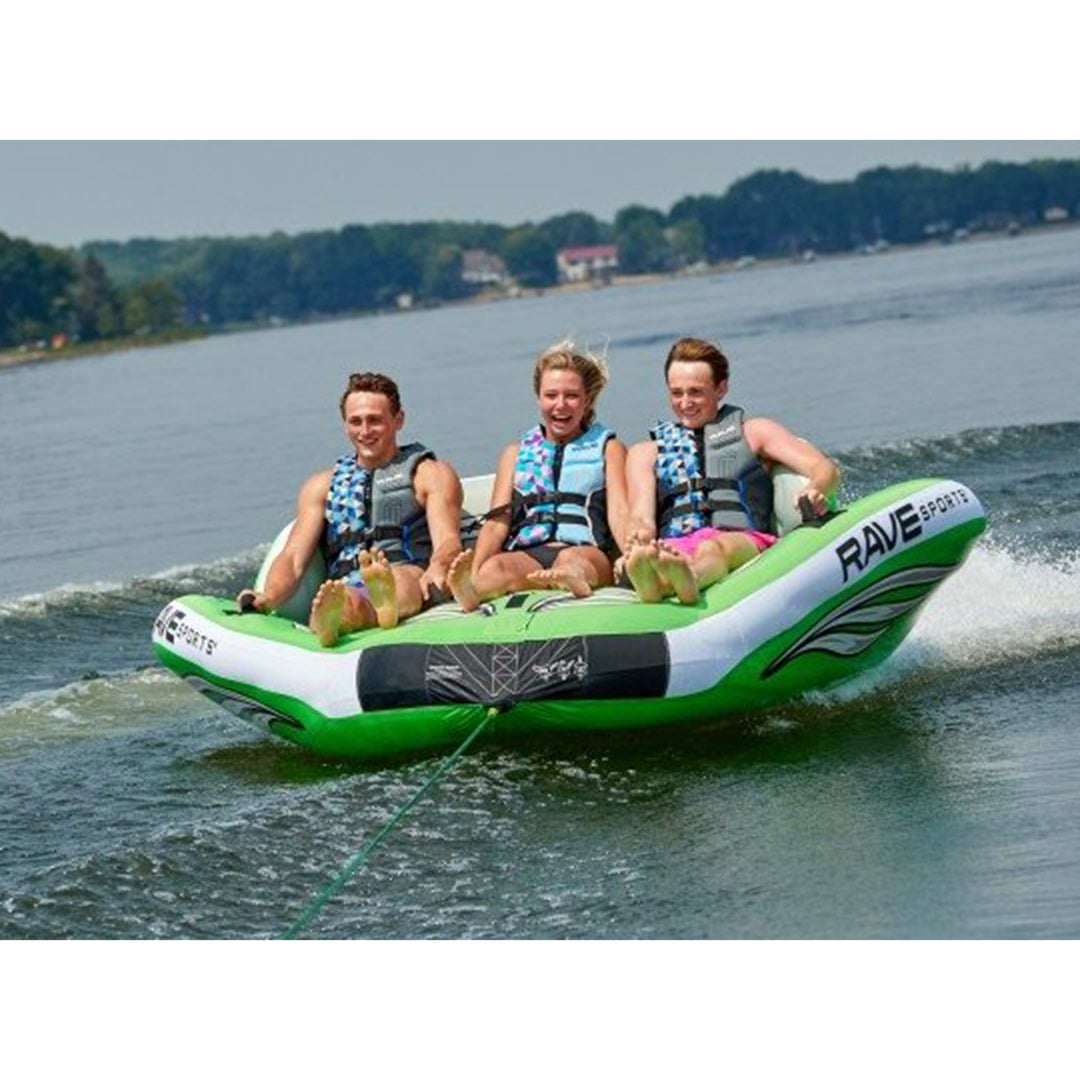 RAVE 3 Person Inflatable Wake Hawk Towable Water Tube Raft, Green (Open Box)