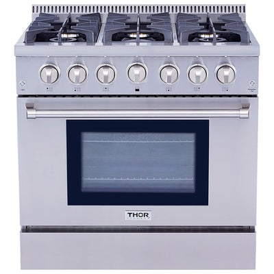 Thor Kitchen 36" Professional 6 Burner Gas Range Kitchen Oven, Stainless Steel