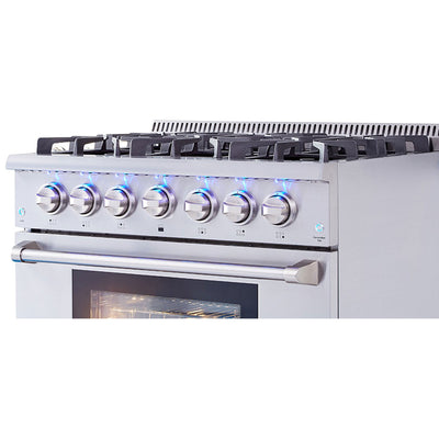 Thor Kitchen 36" Professional 6 Burner Gas Range Kitchen Oven, Stainless Steel