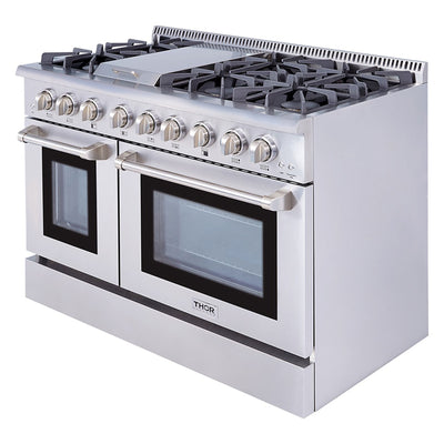 Thor Kitchen 48" Professional 6 Burner Gas Range Double Oven, Stainless Steel