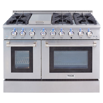 Thor Kitchen 48" Professional 6 Burner Gas Range Double Oven, Stainless Steel