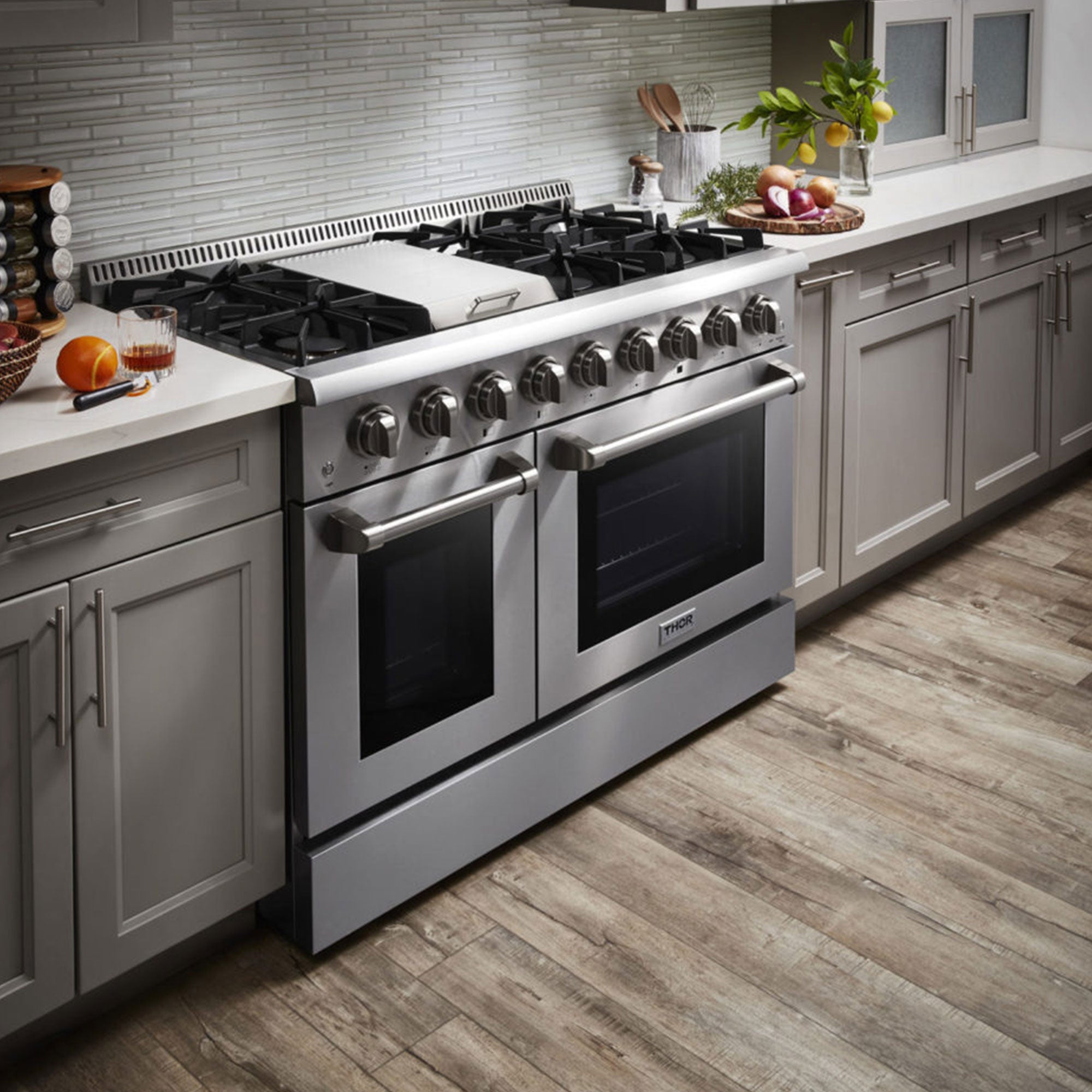 Thor Kitchen 48" Professional 6 Burner Gas Range Double Oven, Stainless Steel