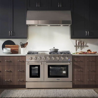 Thor Kitchen 48" Professional 6 Burner Gas Range Double Oven, Stainless Steel
