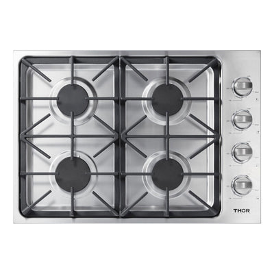 Thor Kitchen 30 Inch Professional 4 Burner Drop In Gas Cooktop, Stainless Steel