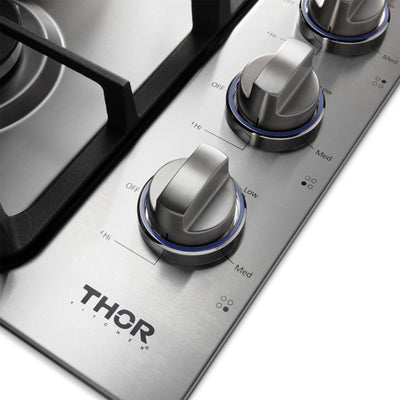Thor Kitchen 30 Inch Professional 4 Burner Drop In Gas Cooktop, Stainless Steel