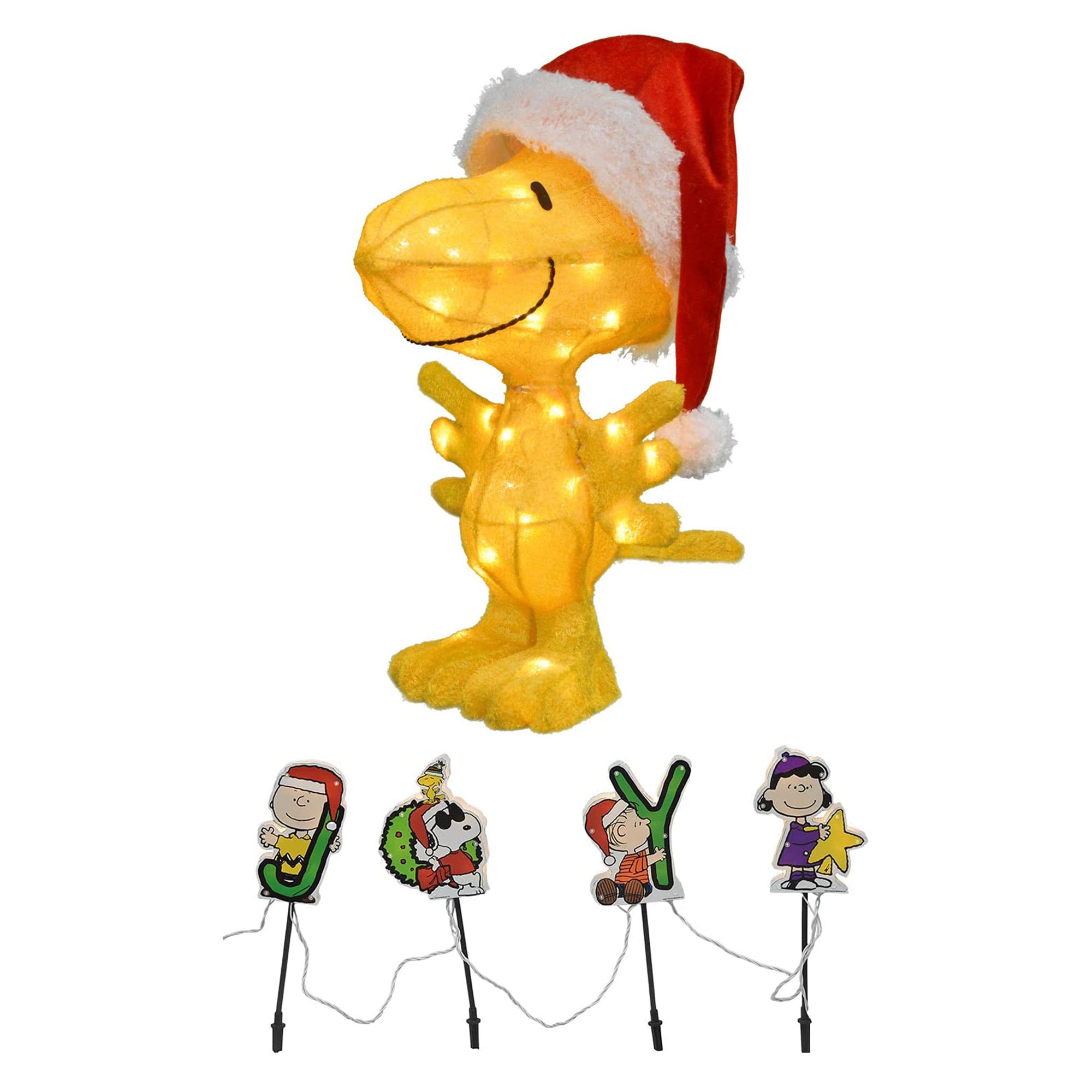 ProductWorks Peanuts 22" Pre Lit Woodstock Santa Hat and 8" Joy Pathway Markers - VMInnovations