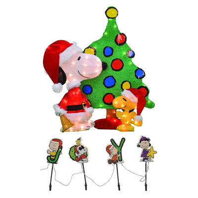 ProductWorks Peanuts 32" Pre Lit Snoopy and Woodstock and 8" Joy Pathway Markers - VMInnovations
