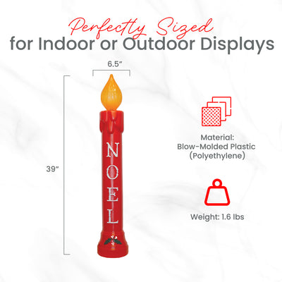 Union Christmas Illuminated Lighted 39" Noel Candle, Outdoor Holiday Decor, Red