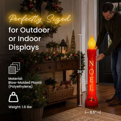 Union Christmas Illuminated Lighted 39" Noel Candle, Outdoor Holiday Decor, Red - VMInnovations