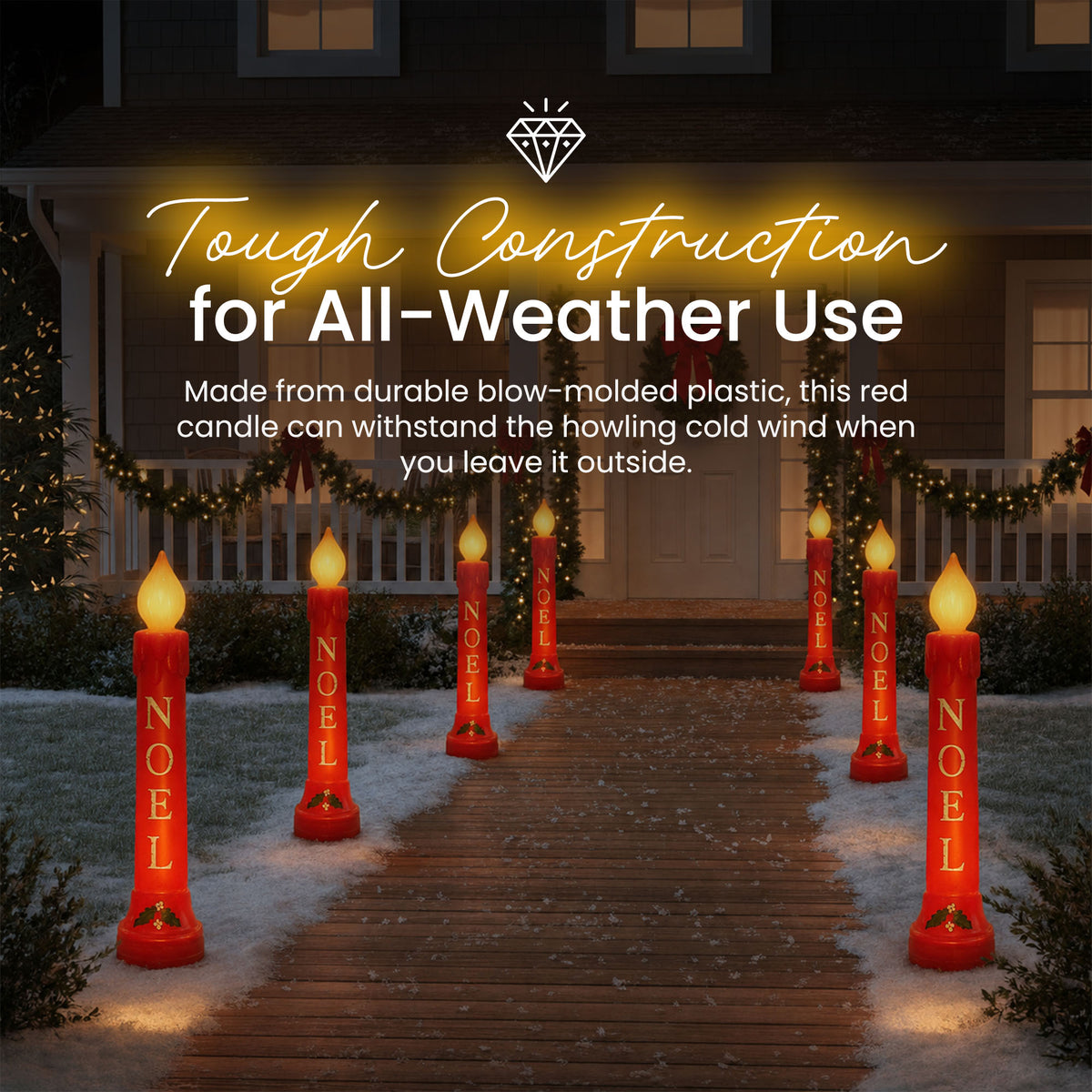 Union Christmas Illuminated Lighted 39" Noel Candle, Outdoor Holiday Decor, Red - VMInnovations