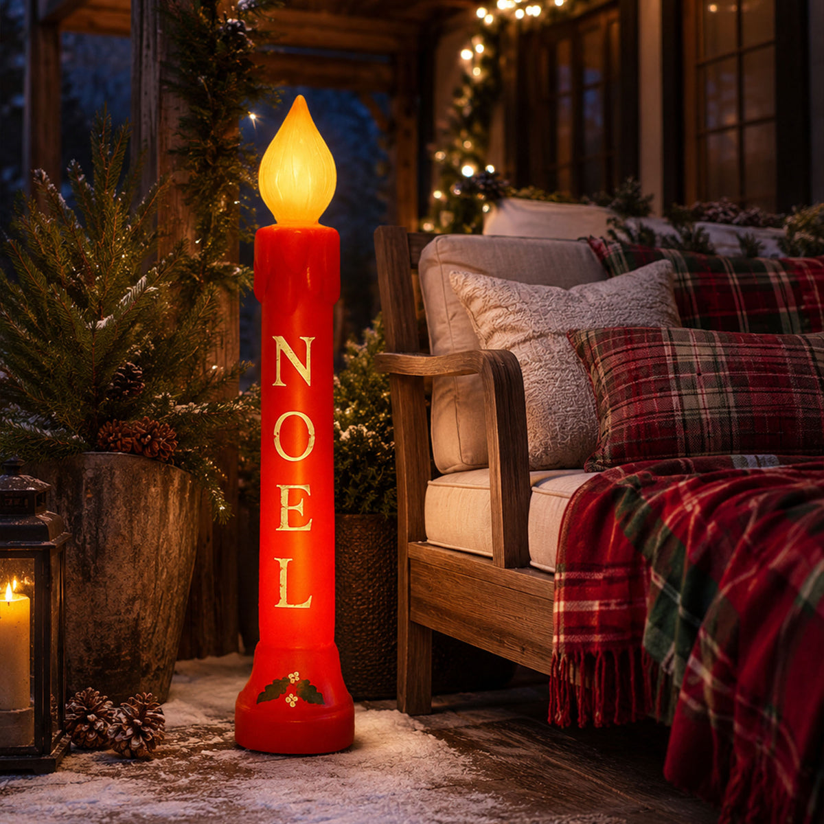 Union Christmas Illuminated Lighted 39" Noel Candle, Outdoor Holiday Decor, Red - VMInnovations