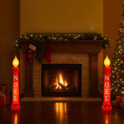 Union Christmas Illuminated Lighted 39" Noel Candle, Outdoor Holiday Decor, Red - VMInnovations
