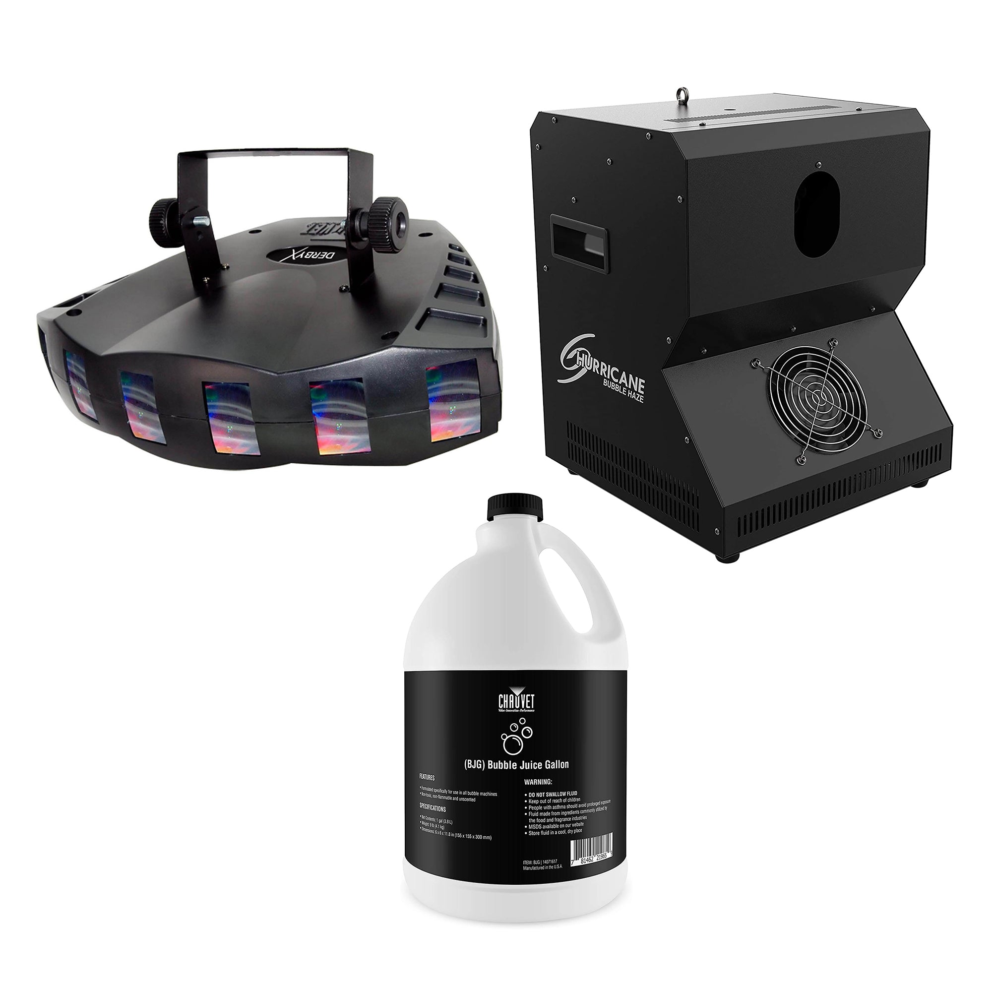 CHAUVET DJ Hurricane Bubble Machine w/ 1 Gal Non-Staining Fluid, & RGB Strobe