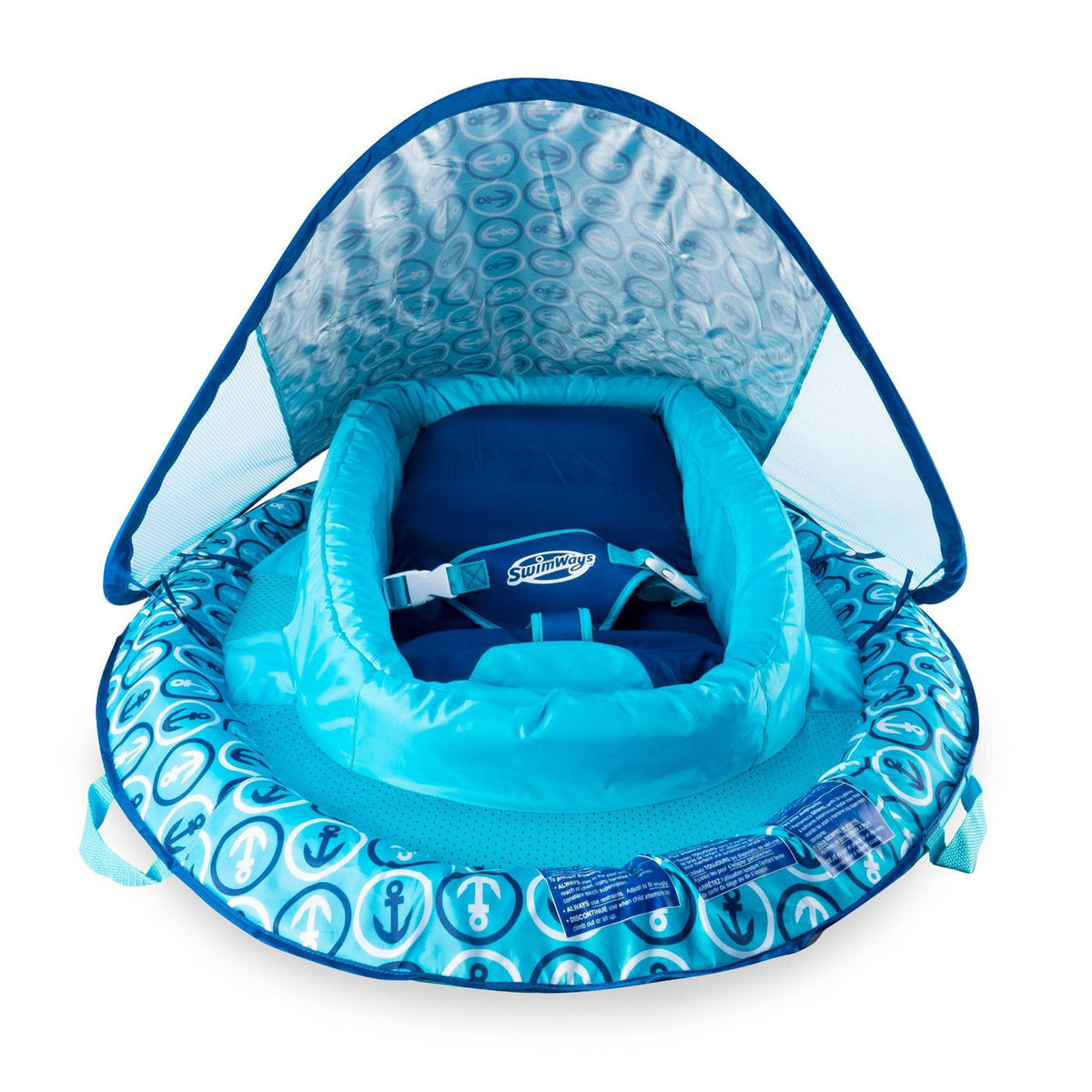 SwimWays Infant Baby Spring Float with Protective Adjustable Sun Canopy, Blue