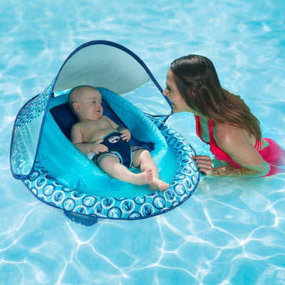 SwimWays Infant Baby Spring Float with Protective Adjustable Sun Canopy, Blue