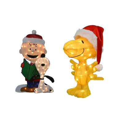 ProductWorks Peanuts Charlie Brown & Singing Snoopy + Woodstock Santa Hat Decor