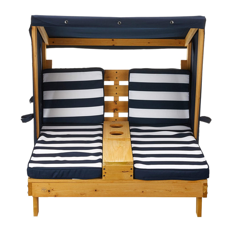 KidKraft Wooden Double Chaise Lounge for Kids Ages 3 to 8, Navy and White