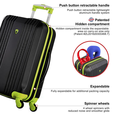 Olympia Apache II Hardcase 4 Wheel Spinner Luggage Suitcase 3 Piece Set, Lime - VMInnovations