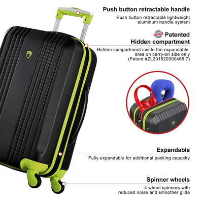 Olympia Apache II Hardcase 4 Wheel Spinner Luggage Suitcase 3 Piece Set, Lime
