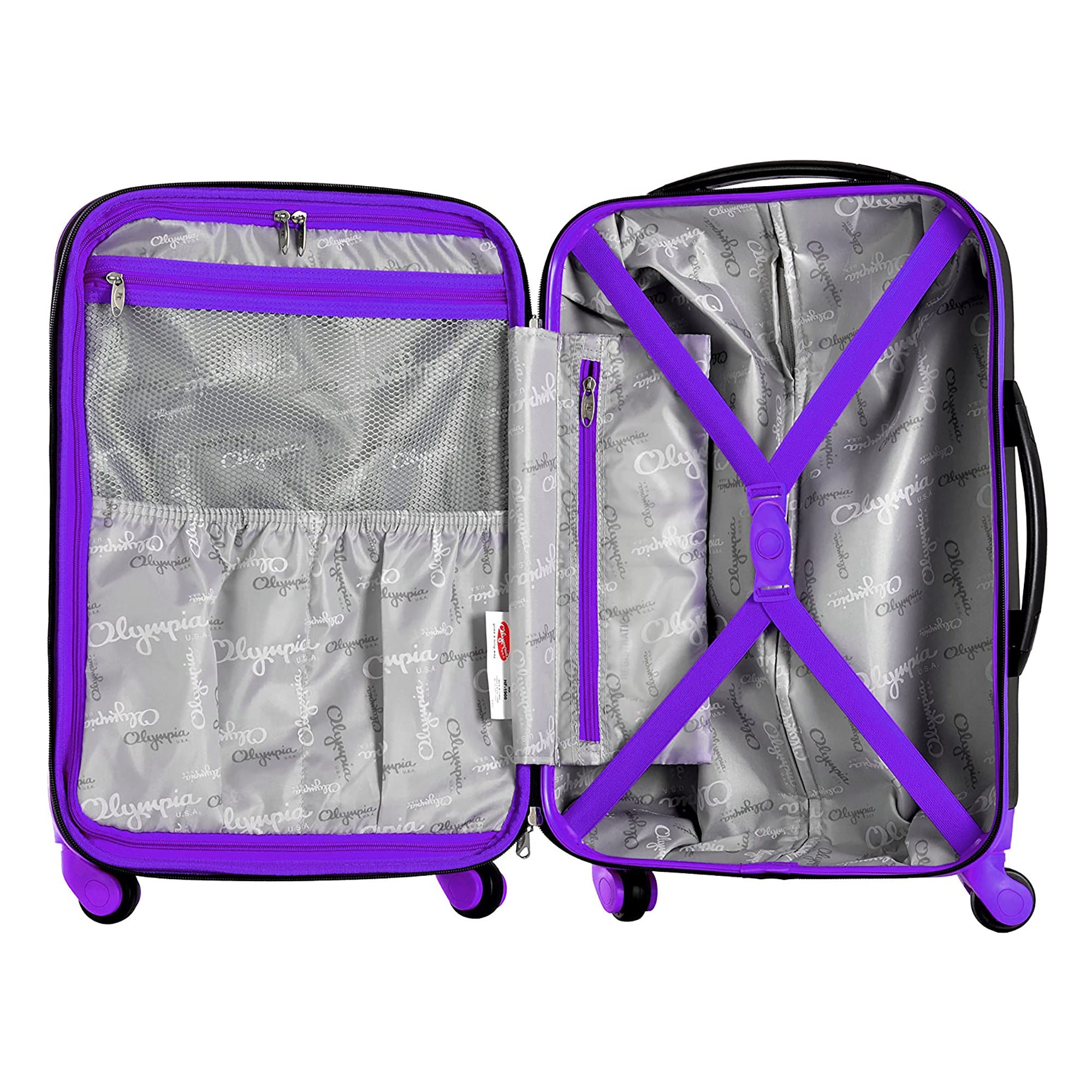 Olympia Apache II Hardcase 4 Wheel Spinner Luggage Suitcase 3 Piece Set, Purple - VMInnovations