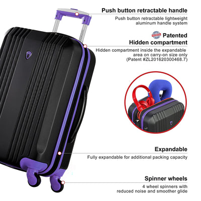 Olympia Apache II Hardcase 4 Wheel Spinner Luggage Suitcase 3 Piece Set, Purple