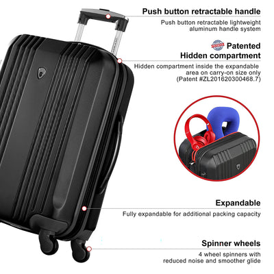 Olympia Apache II 21 Inch Expandable Carry On 4 Wheel Spinner Luggage, Black - VMInnovations