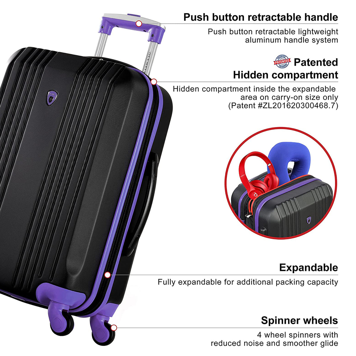 Olympia Apache II 21" Expandable Carry On 4 Wheel Luggage, Purple (Damaged)
