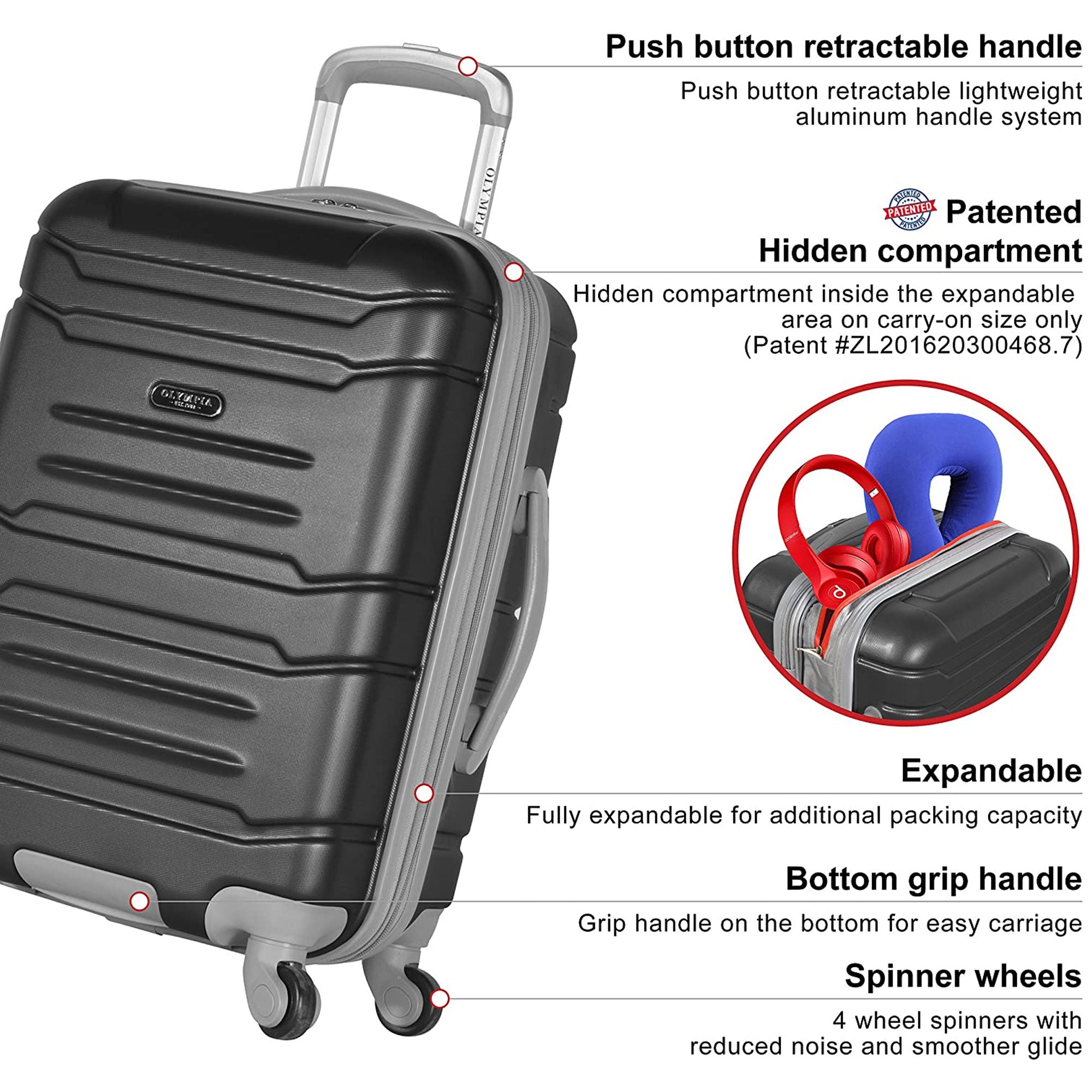 Denmark 21" Expandable Carry On Spinner Luggage, Black (Open Box) - VMInnovations