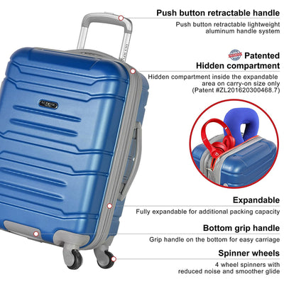 Olympia Denmark 21" Expandable Carry On 4 Wheel Luggage Suitcase, Navy(Open Box)