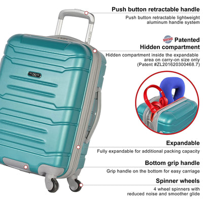 Olympia Denmark 21" Expandable Carry On 4 Wheel Spinner Luggage Suitcase, Teal