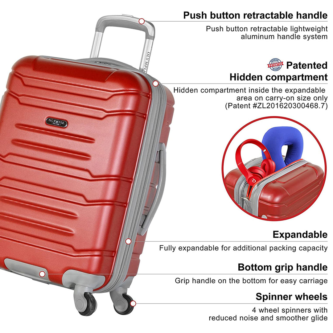 Olympia Denmark 21" Expandable Carry On 4 Wheel Luggage Suitcase, Wine(Open Box)