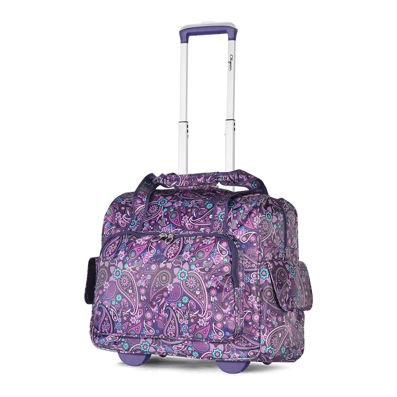 Olympia Deluxe Fashion Rolling Overnighter Luggage Suitcase, Purple Paisley - VMInnovations